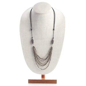Vintage J Jill Art Deco Hematite Layered Beaded Necklace Adjustable Cord NWT